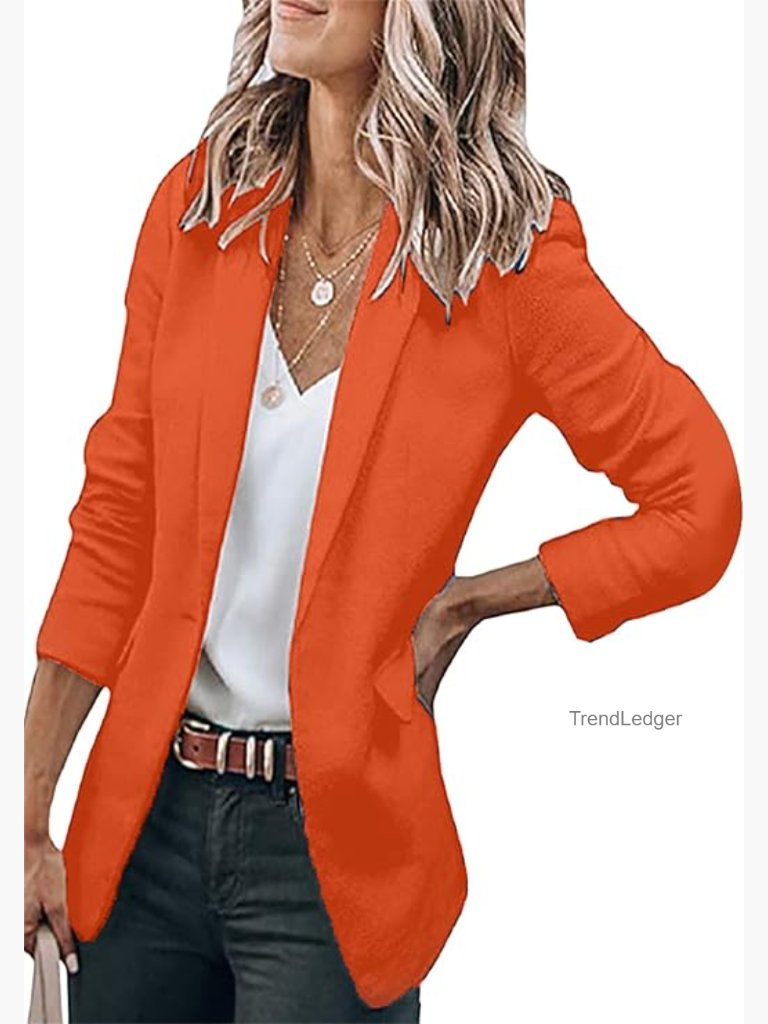 Long Sleeve Blazer One Button Notch Collar Pocket Jacket Coat